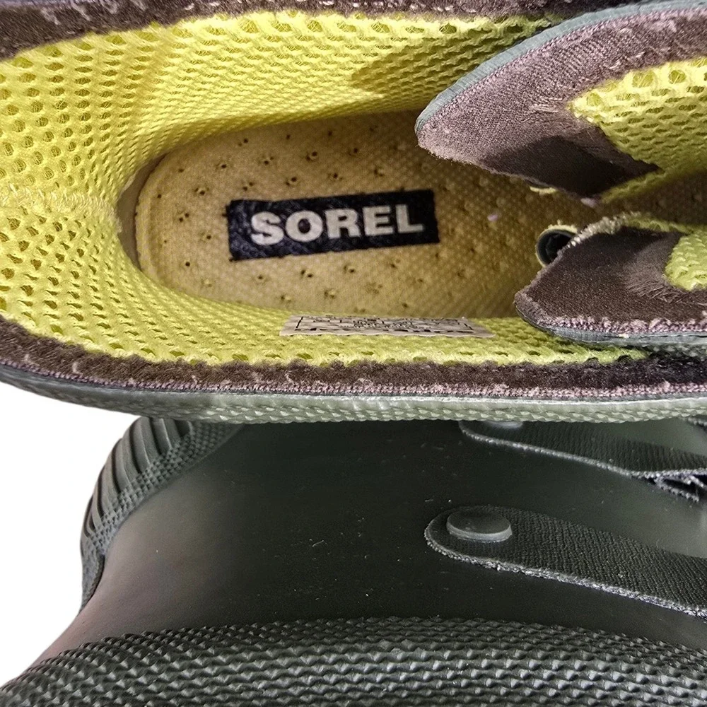 Sorel Joan Rain Wedge Boots Nori Green Olive Size 11 NL2442-383 Rare Excellent